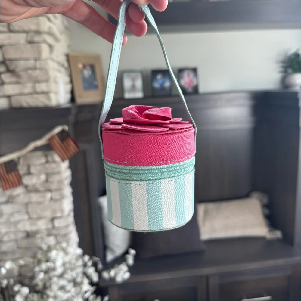 Pink and Mint Striped Round Child’s Purse Handbag
